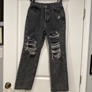 SHEIN distressed high rise wide leg jeans in size M.